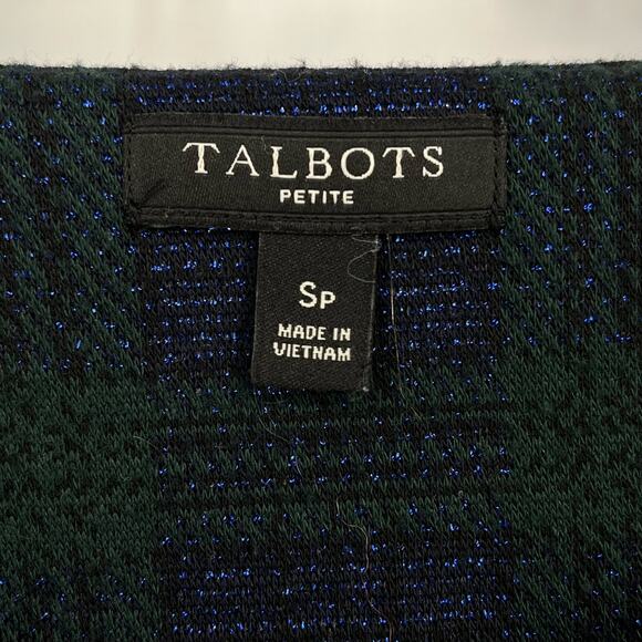 Talbots Blue Green Plaid Metallic Shirt Zip Pockets Size Small Petite SP - Picture 4 of 5
